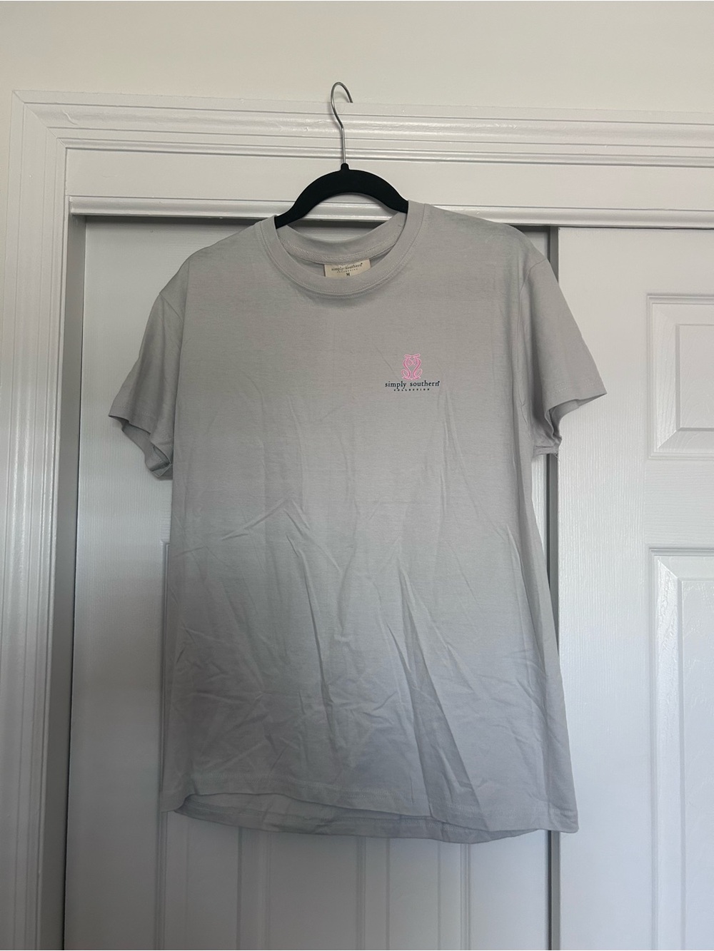 Simply Southern Light Gray Tee with Pink Logo